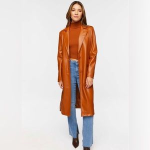 Forever 21 Faux Leather Trench Coat Size:S